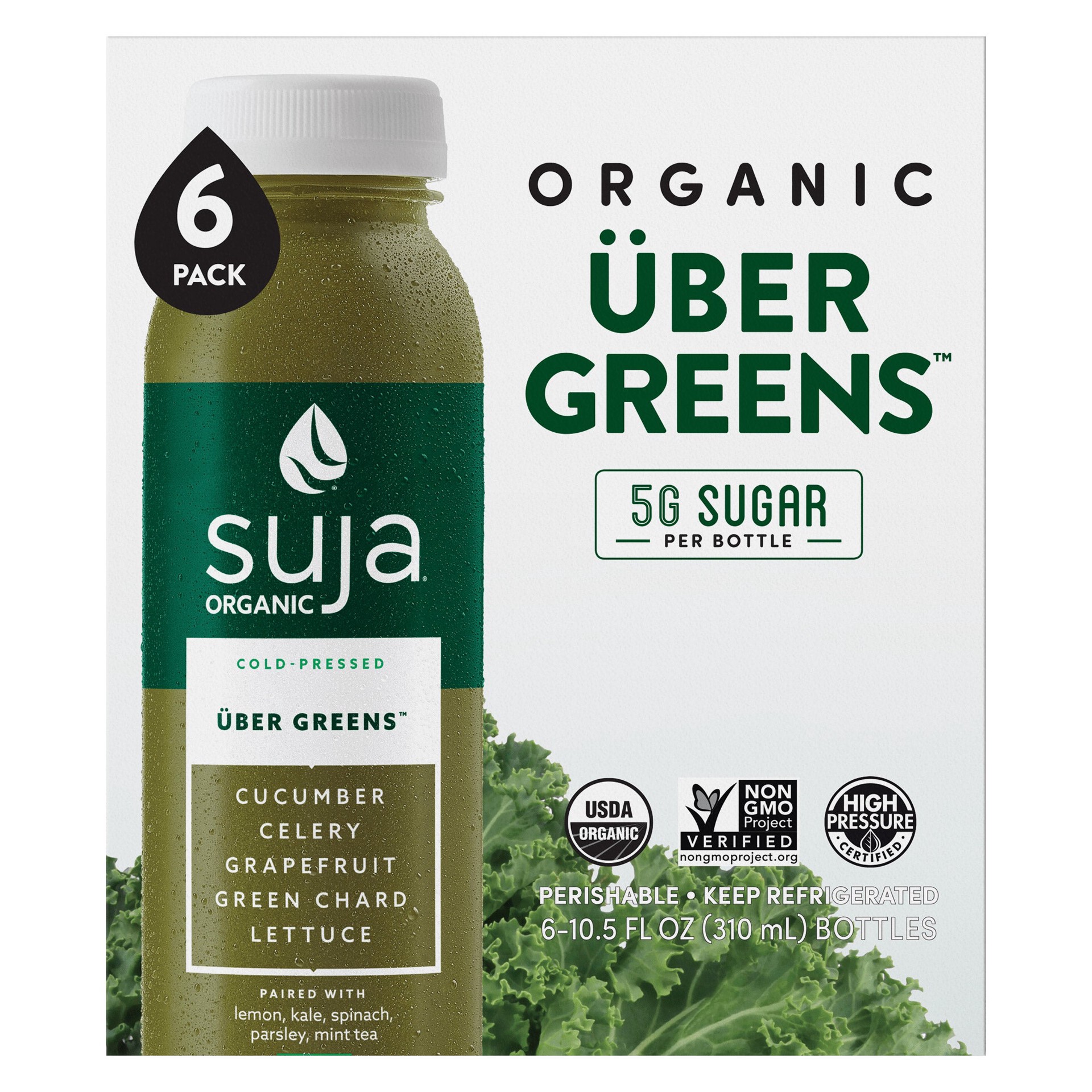 slide 1 of 1, Suja Organic Uber Greens, 10.5 fl oz, 6 count, 