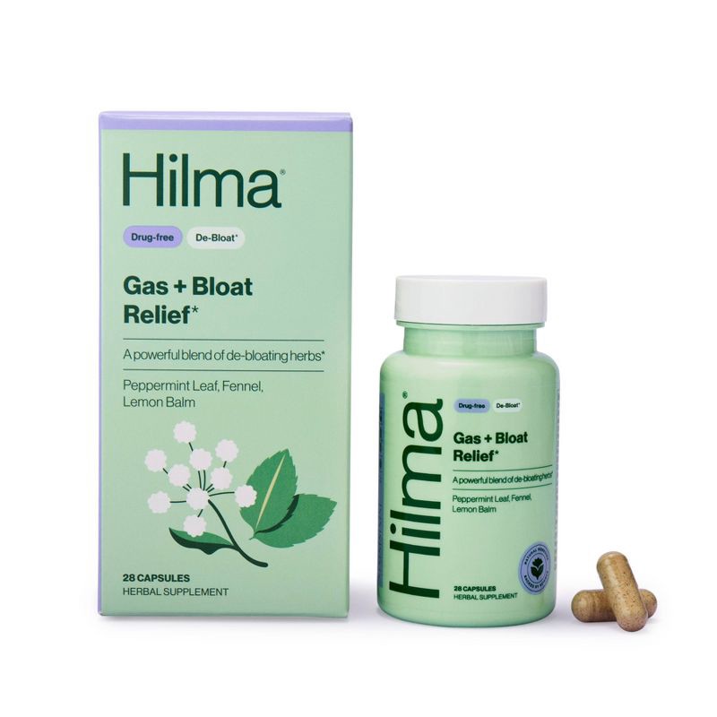 slide 1 of 7, Hilma Gas & Bloat Relief Vegan Capsules - Natural Peppermint & Lemon Balm - 28ct, 28 ct