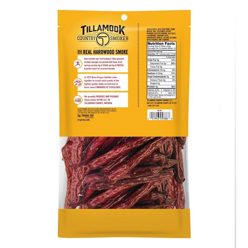 slide 2 of 5, Tillamook Country Smoker Zero Sugar Original Smoked Sausages in a Bag Meat Sticks - 10oz, 10 oz