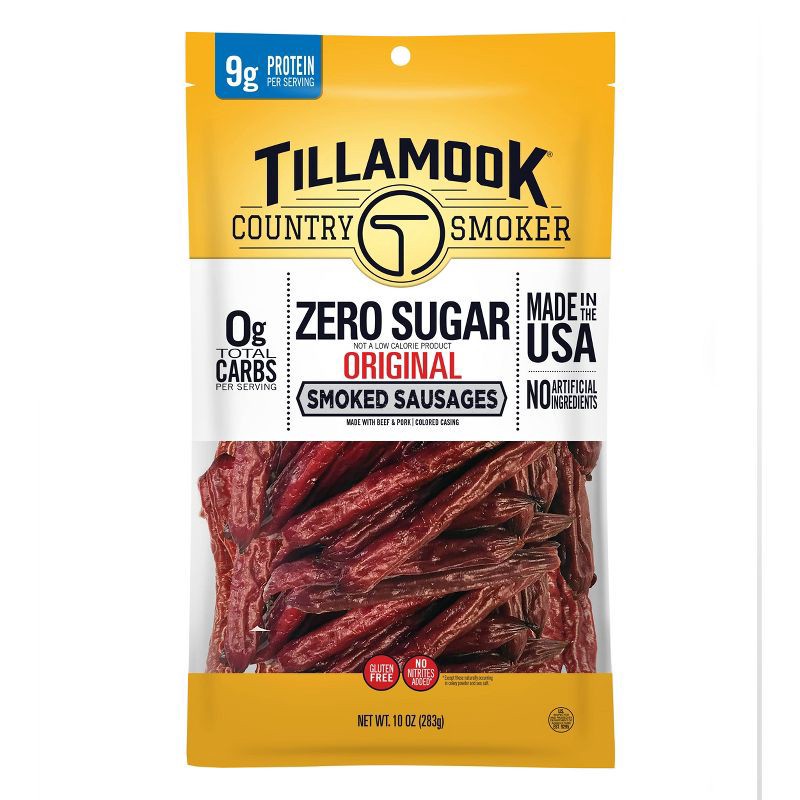 slide 1 of 5, Tillamook Country Smoker Zero Sugar Original Smoked Sausages in a Bag Meat Sticks - 10oz, 10 oz