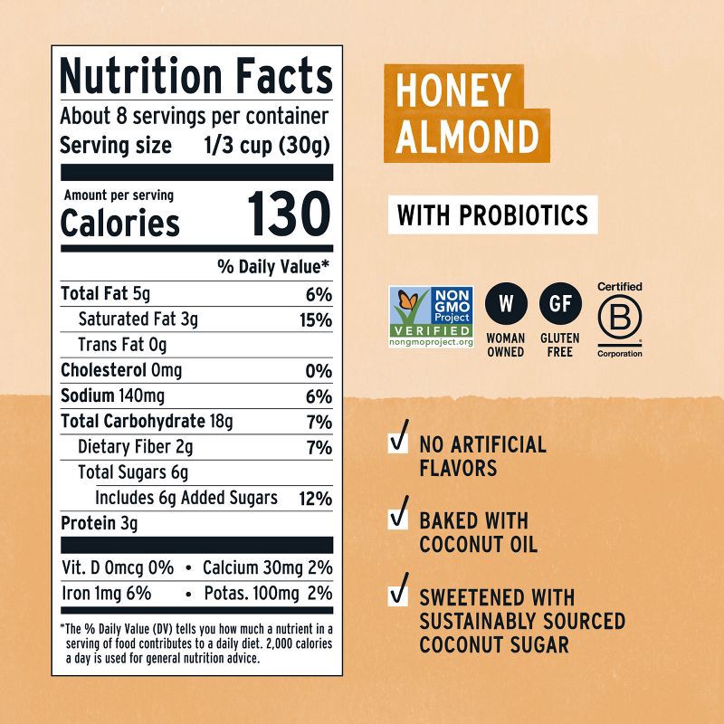 slide 2 of 6, purely elizabeth. Honey Almond Probiotic Granola - 8oz, 8 oz