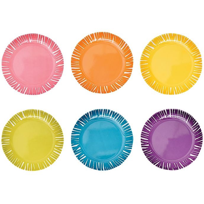 slide 1 of 4, French Bull Fringe Assorted Appetizer Plates, 6 ct