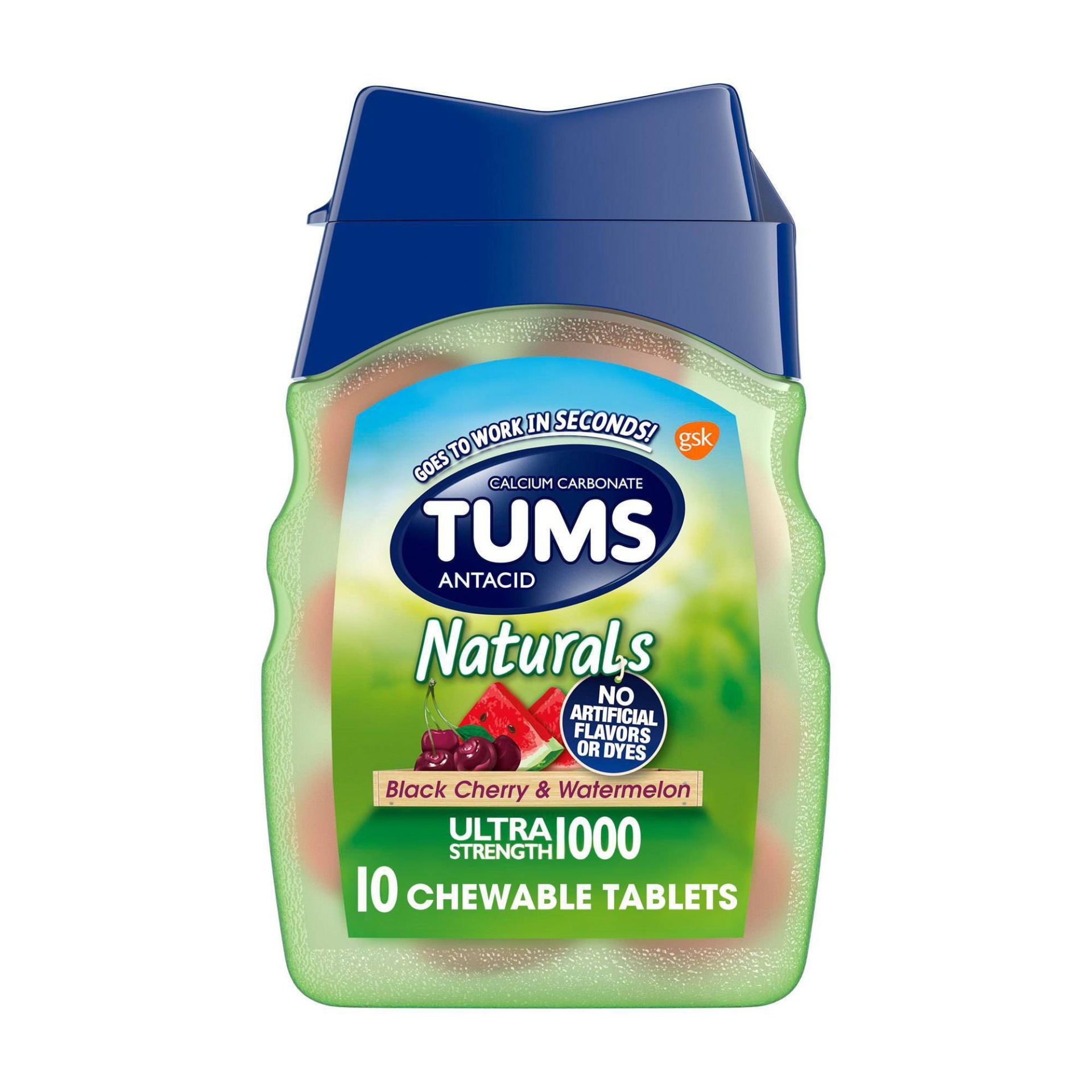 slide 1 of 17, Tums Naturals Black Cherry Watermelon Tablets - 10ct, 10 ct