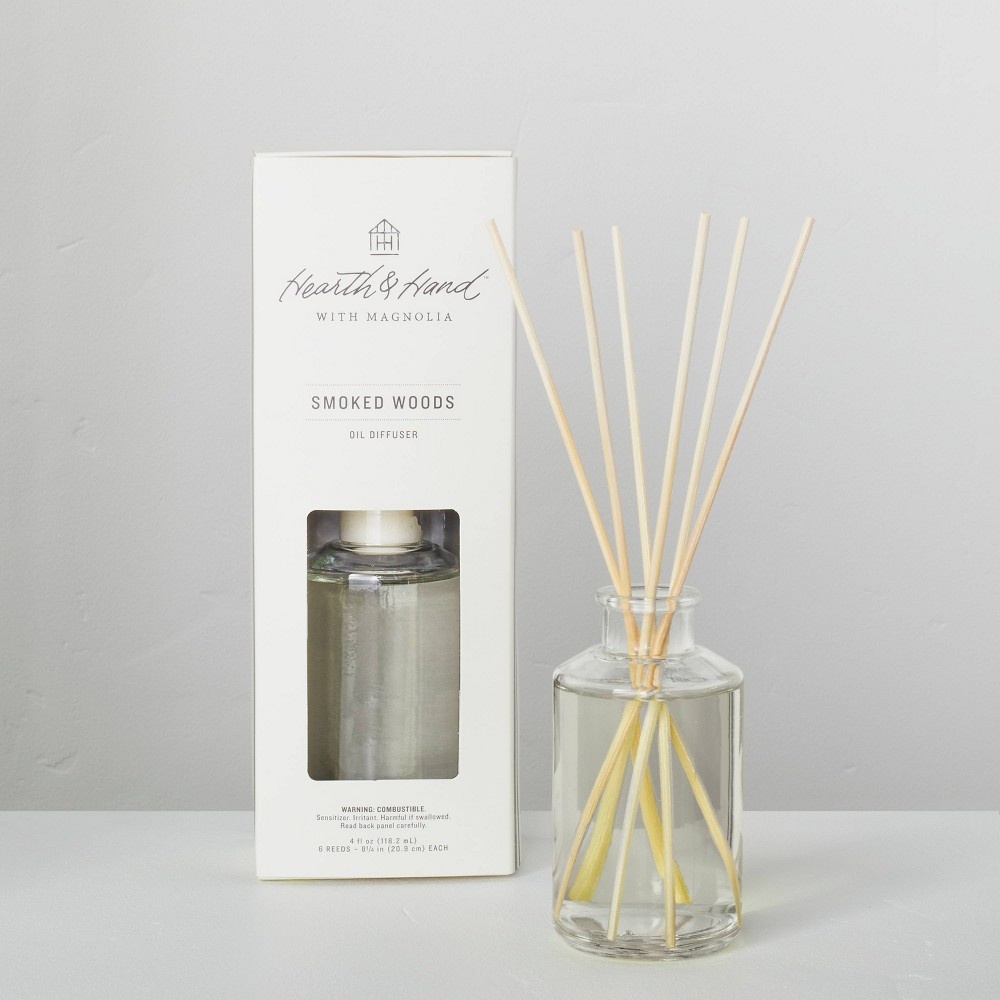 slide 2 of 3, Smoked Woods Seasonal Oil Diffuser - Hearth & Hand with Magnolia, 4 fl oz