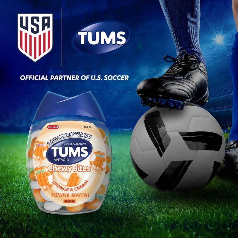 slide 4 of 9, Tums Chewy Bites Orange and Cream Extra Strength Chewable Antacid for Heartburn - 60ct, 60 ct