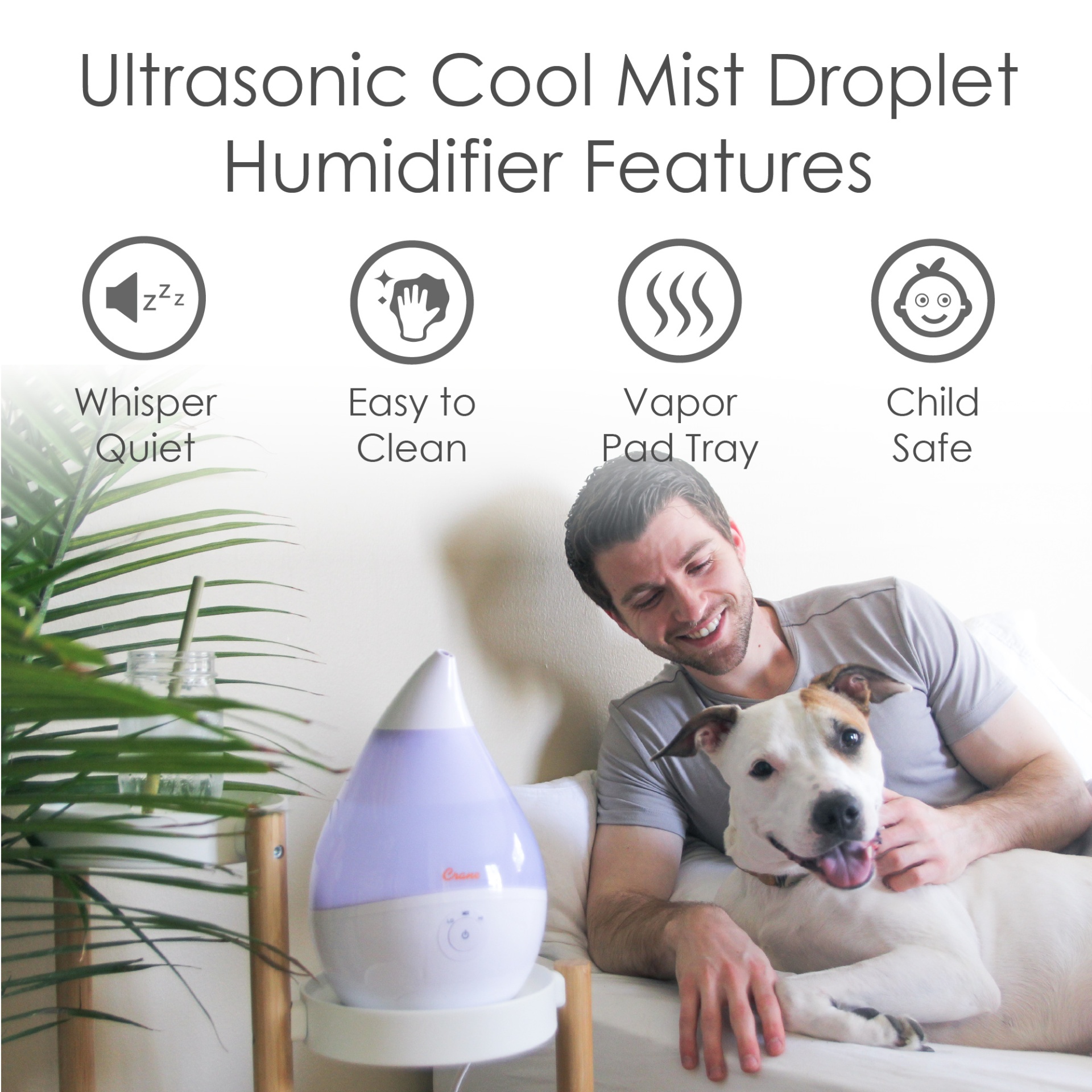 slide 3 of 5, Crane Ultrasonic Cool Mist Humidifier White, 1 ct