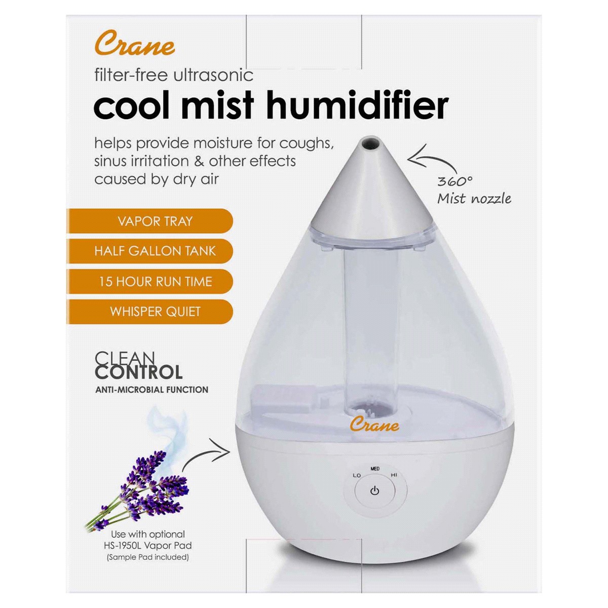 slide 2 of 2, Crane Filter Free Ultrasonic Cool Mist Humidifier 1 ea, 1 ct