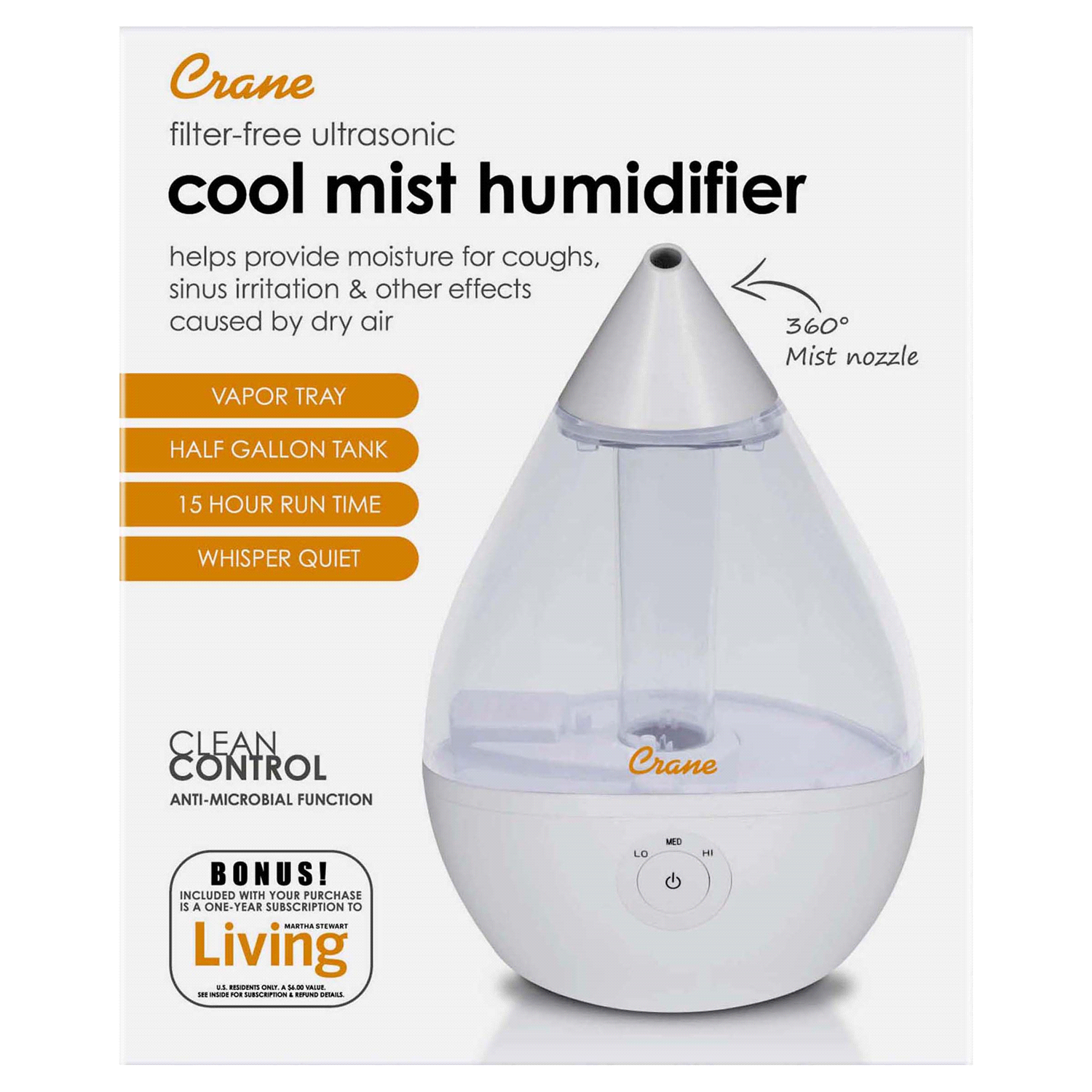 slide 1 of 2, Crane Filter Free Ultrasonic Cool Mist Humidifier 1 ea, 1 ct