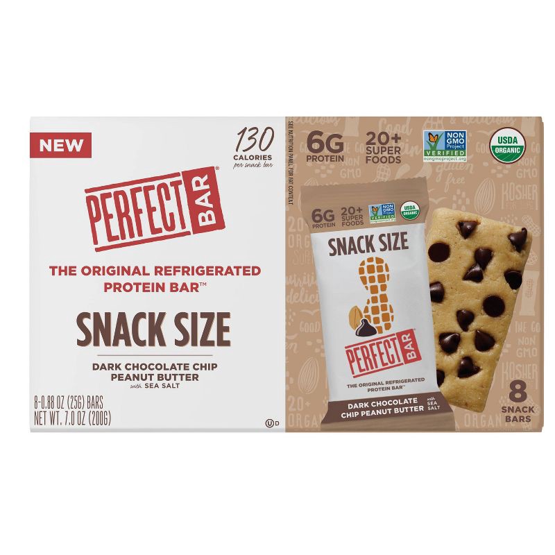 slide 5 of 9, Perfect Bar Dark Chocolate Chip Peanut Butter Snack Size Protein Bars - 7oz/8ct, 7 oz, 8 ct