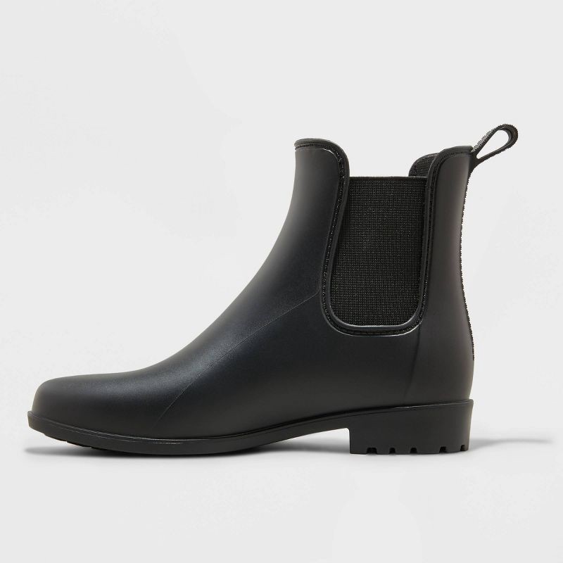 slide 2 of 4, Women's Chelsea Rain Boots - A New Day™ Black 9: Waterproof Ankle Block Heel, Pull-On Style, 1 ct