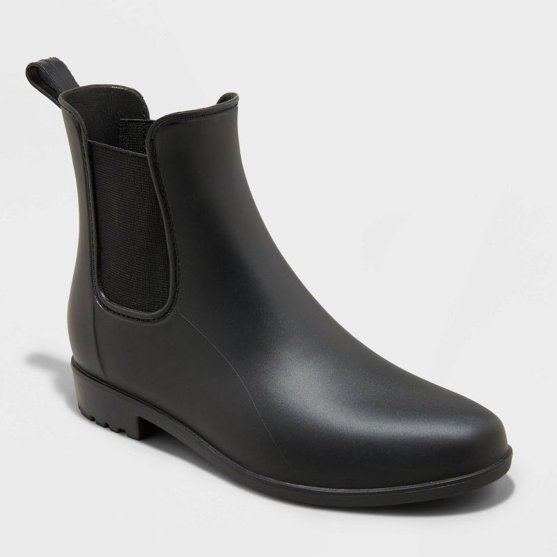 slide 1 of 4, Women's Chelsea Rain Boots - A New Day™ Black 9: Waterproof Ankle Block Heel, Pull-On Style, 1 ct