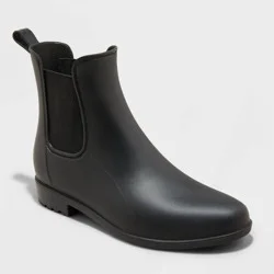 Women's Chelsea Rain Boots - A New Day™ Black 10: Waterproof Ankle Block Heel, Pull-On Style