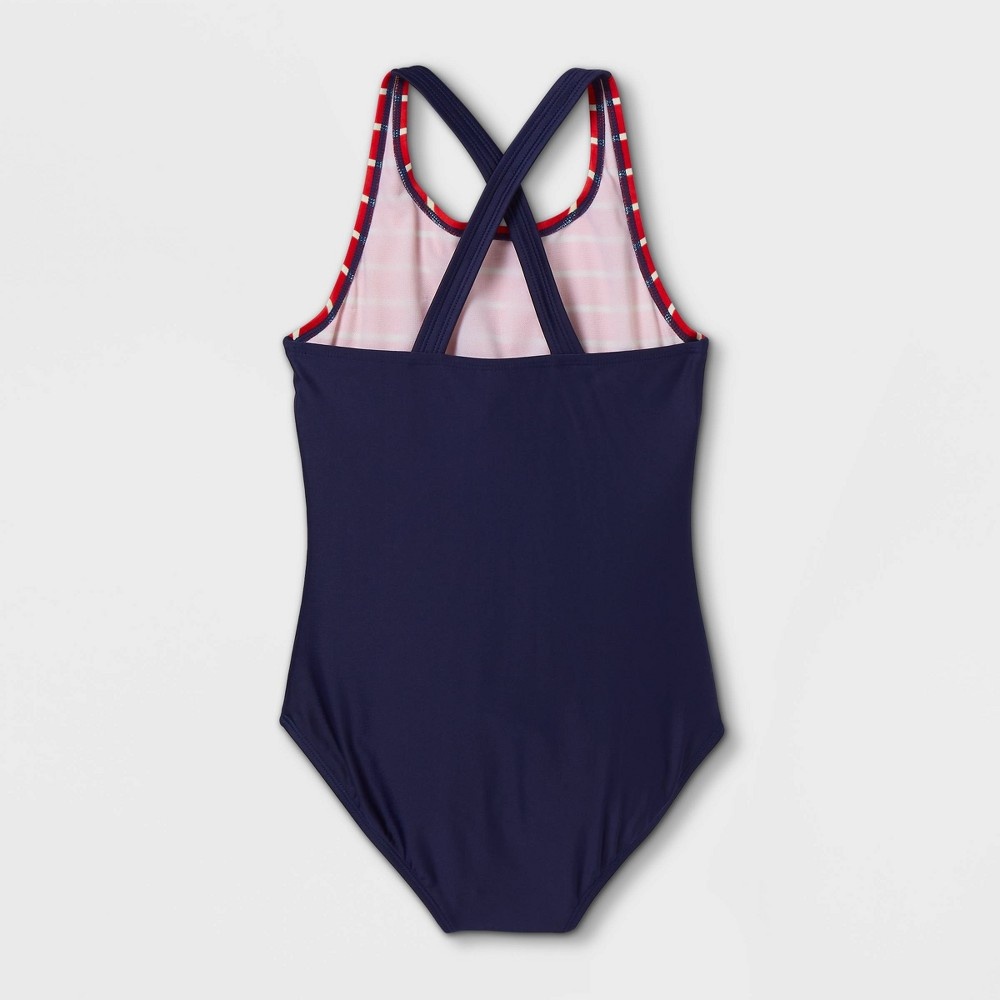 slide 2 of 2, Girls' Tie-Dye Americana One Piece Swimsuit - Cat & Jack Blue XS, 1 ct