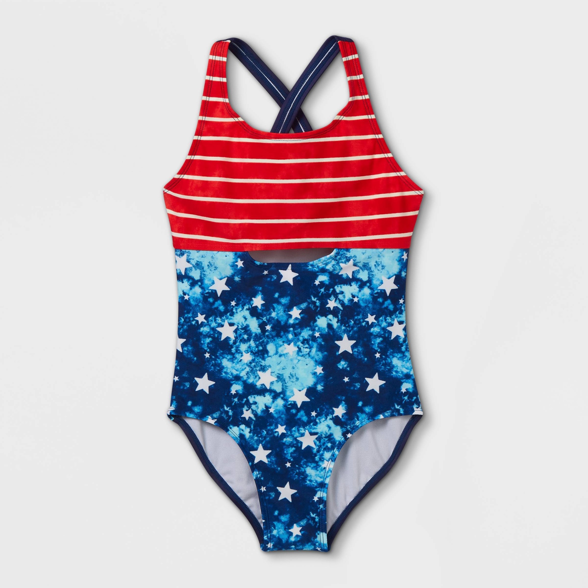 slide 1 of 2, Girls' Tie-Dye Americana One Piece Swimsuit - Cat & Jack Blue XS, 1 ct