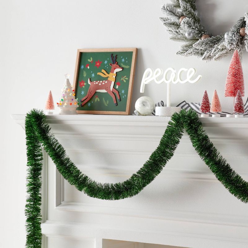 slide 2 of 3, 15' Soft & Silky Tinsel Christmas Garland Green - Wondershop™: Horizontal/Vertical Display, 1 ct