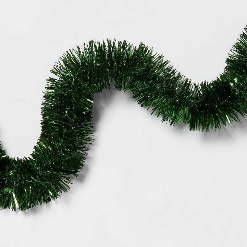 slide 3 of 3, 15' Soft & Silky Tinsel Christmas Garland Green - Wondershop™: Horizontal/Vertical Display, 1 ct