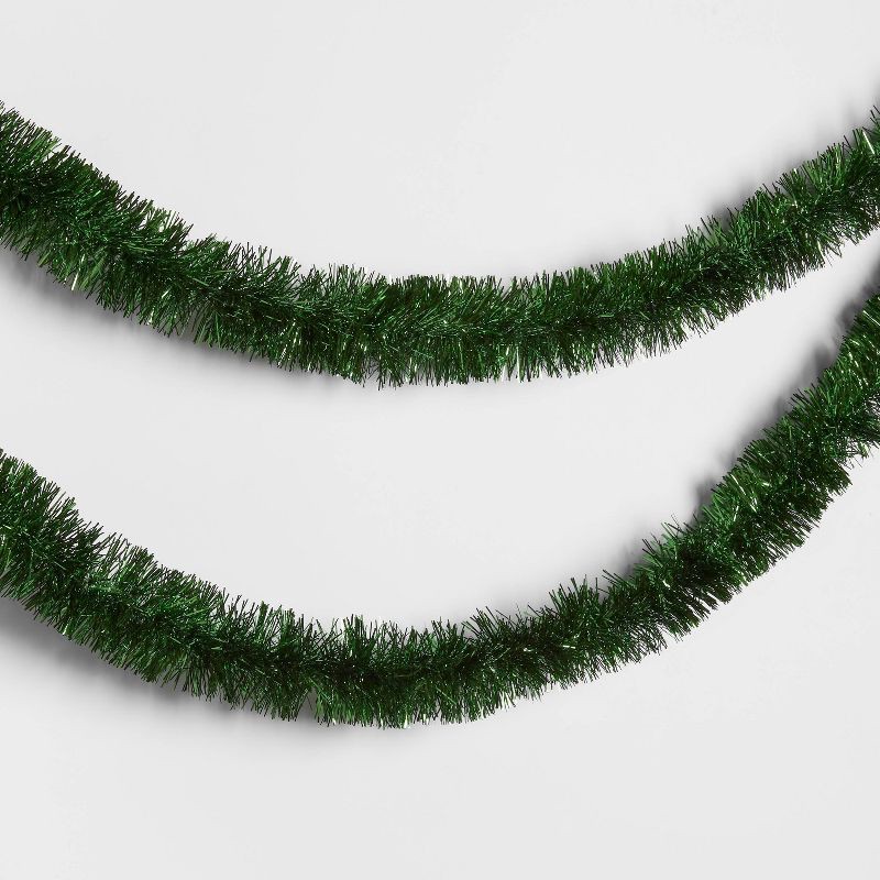slide 1 of 3, 15' Soft & Silky Tinsel Christmas Garland Green - Wondershop™: Horizontal/Vertical Display, 1 ct