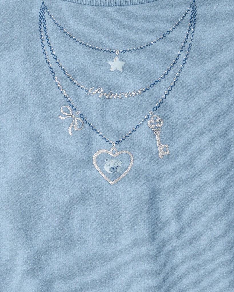slide 3 of 3, Carter's Girls Charm Necklace Short-Sleeve Graphic Tee - Blue Blue XS, 1 ct