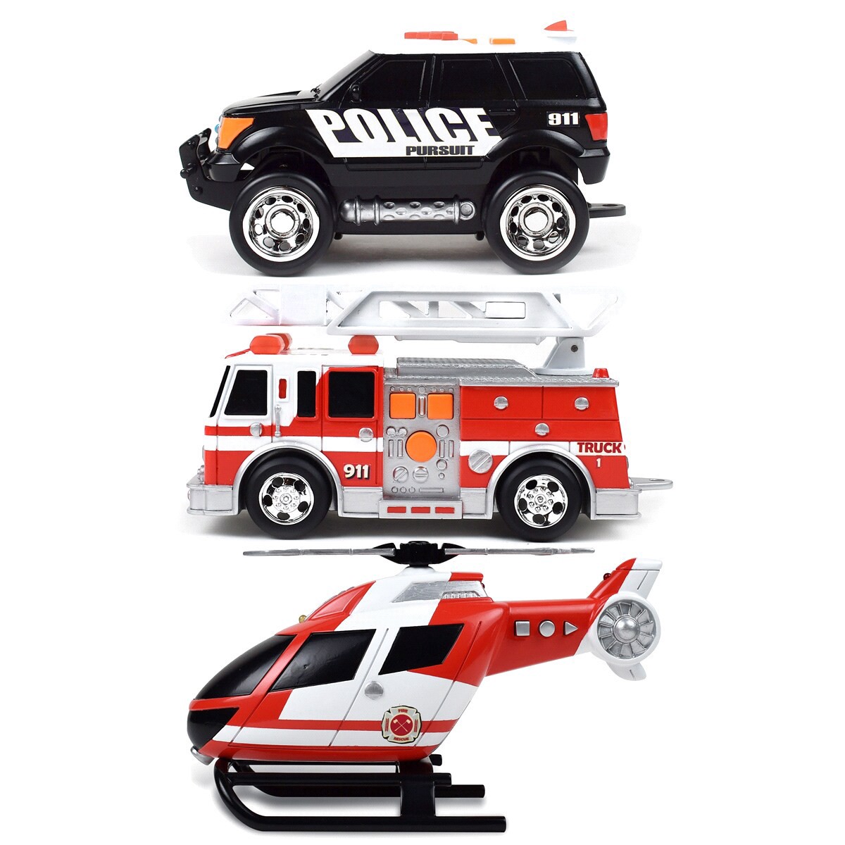 slide 2 of 2, Maxx Action Mini Rescue Lights & Sounds Vehicles - Firetruck, Police Car and Helicopter - 3pk, 3 ct