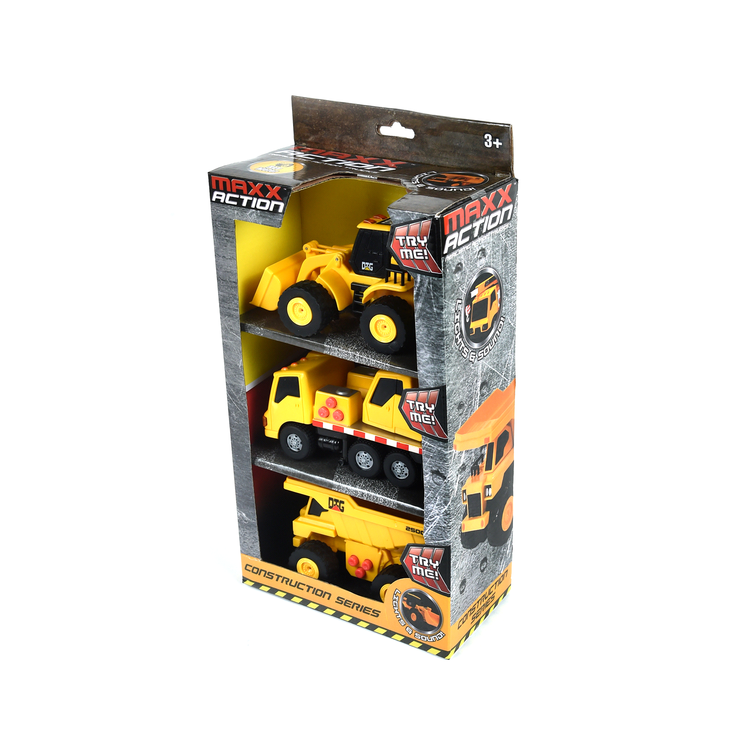 slide 2 of 5, Maxx Action Mini Construction Lights & Sounds Vehicles – Front End Loader, Excavator and Dump Truck - 3pk, 3 ct