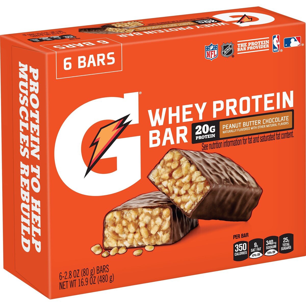 slide 2 of 6, Gatorade Whey Protein Peanut Butter Chocolate Bars, 6 ct; 2.82 oz