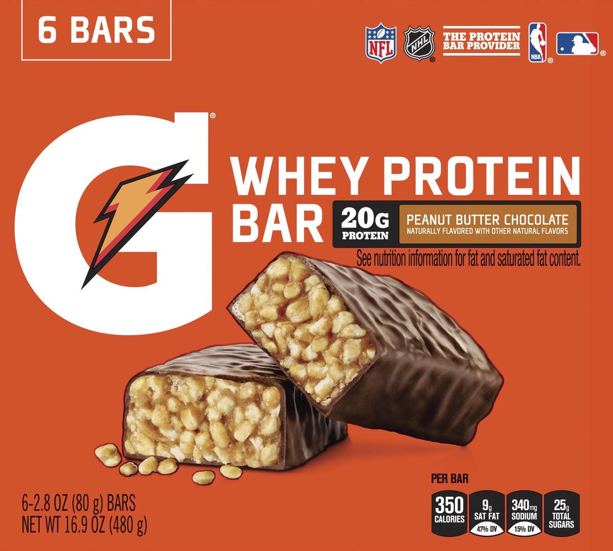slide 4 of 6, Gatorade Whey Protein Peanut Butter Chocolate Bars, 6 ct; 2.82 oz