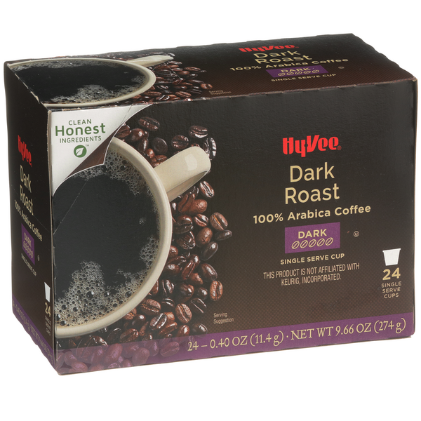 slide 1 of 1, Hy-vee Dark Roast 100% Arabica Coffee Single Serve Cups - 24 ct, 24 ct