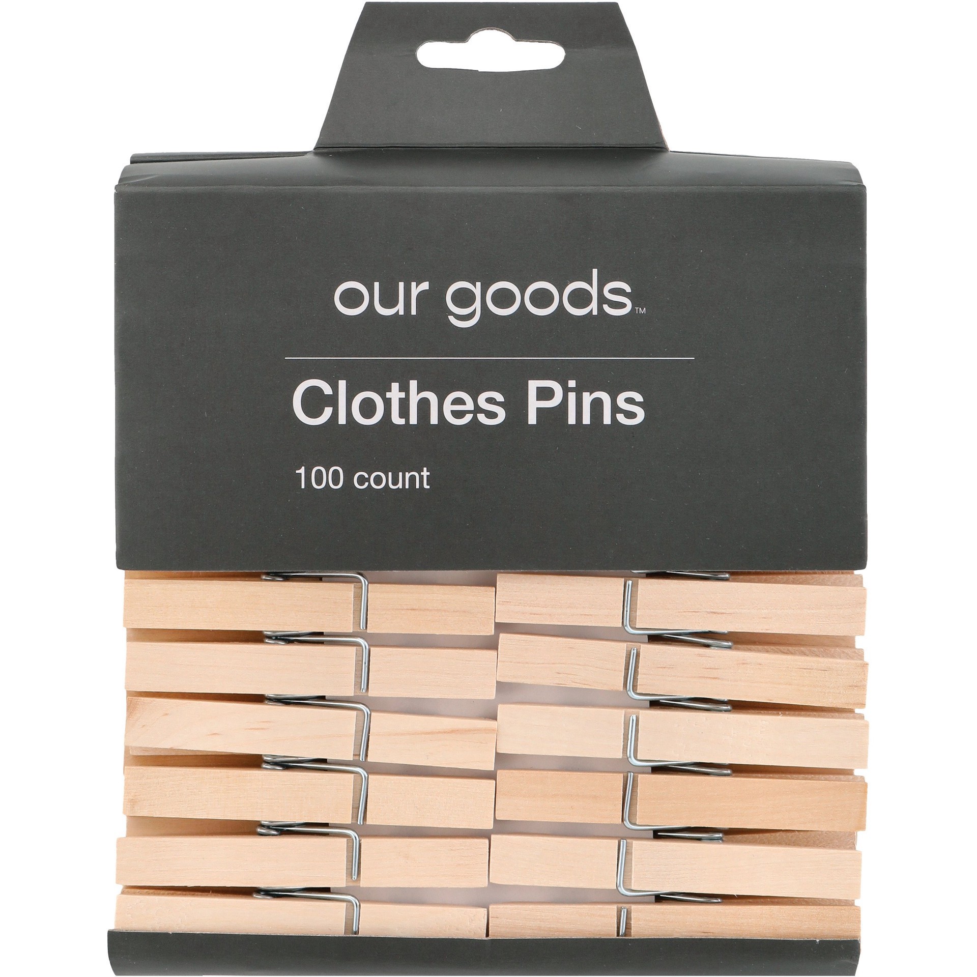 slide 1 of 1, our goods Wooden Clothes Pins, 100 ct