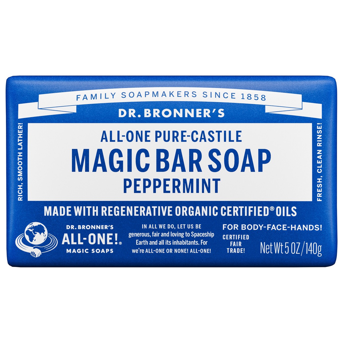 slide 1 of 12, Dr. Bronner's Pure-Castile Magic Bar Soap - Peppermint, 5 oz