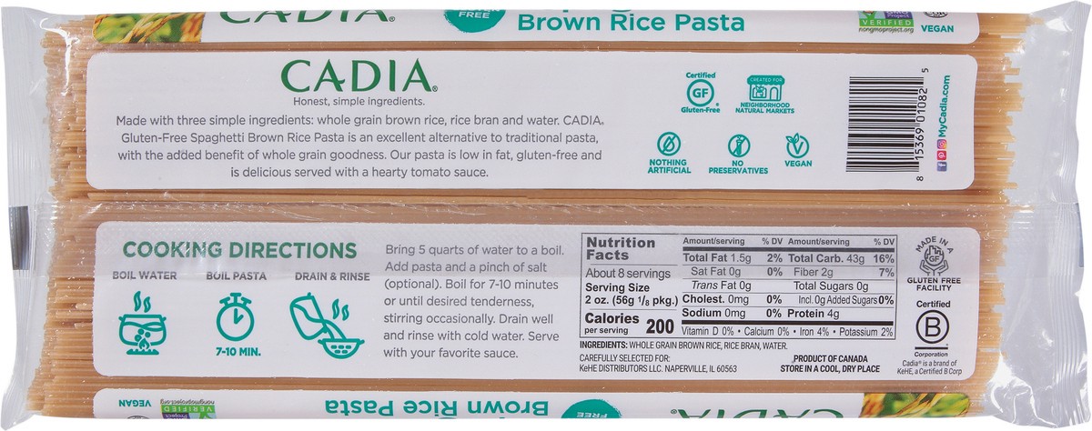 slide 11 of 13, Cadia Gluten-Free Spaghetti Brown Rice Pasta 16 oz, 16 oz