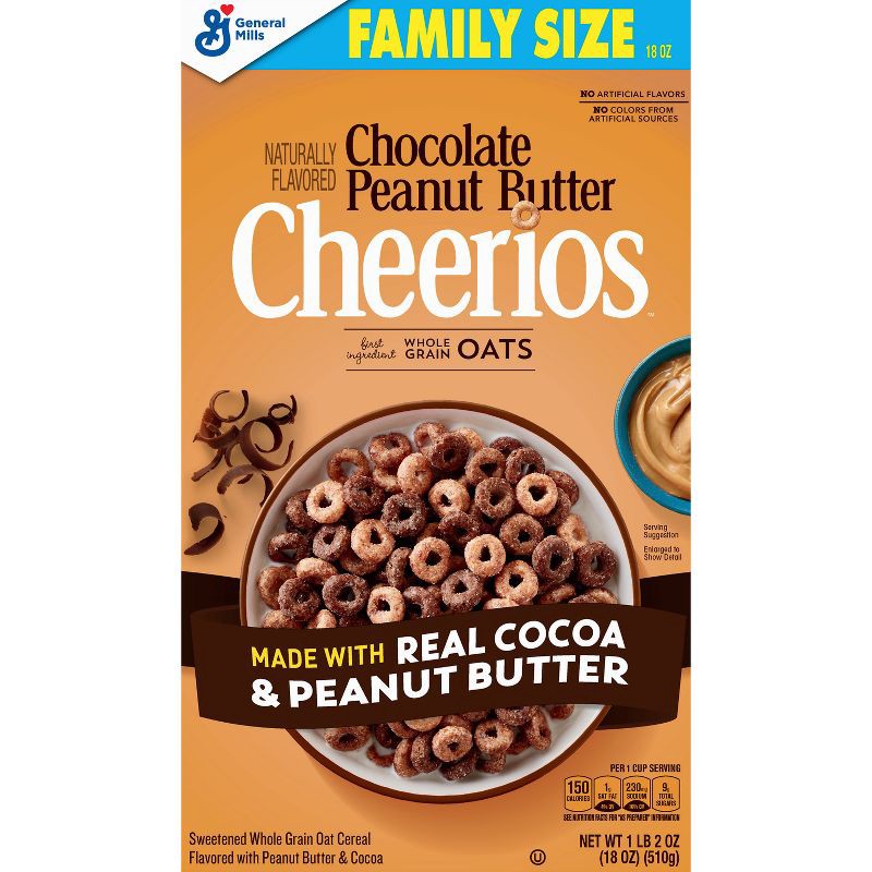 slide 1 of 7, Cheerios Chocolate Peanut Butter Cereal Family Size - 18oz - General Mills, 18 oz