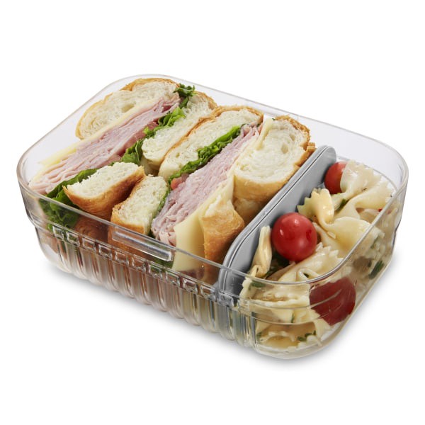 slide 4 of 4, Packit Mod Lunch Bento Food Storage Container, 2-3/4"H X 5"W X 7-1/4"D, Clear/Steel Gray, 1 ct