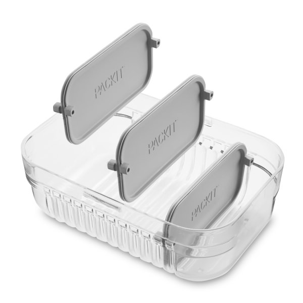 slide 2 of 4, Packit Mod Lunch Bento Food Storage Container, 2-3/4"H X 5"W X 7-1/4"D, Clear/Steel Gray, 1 ct