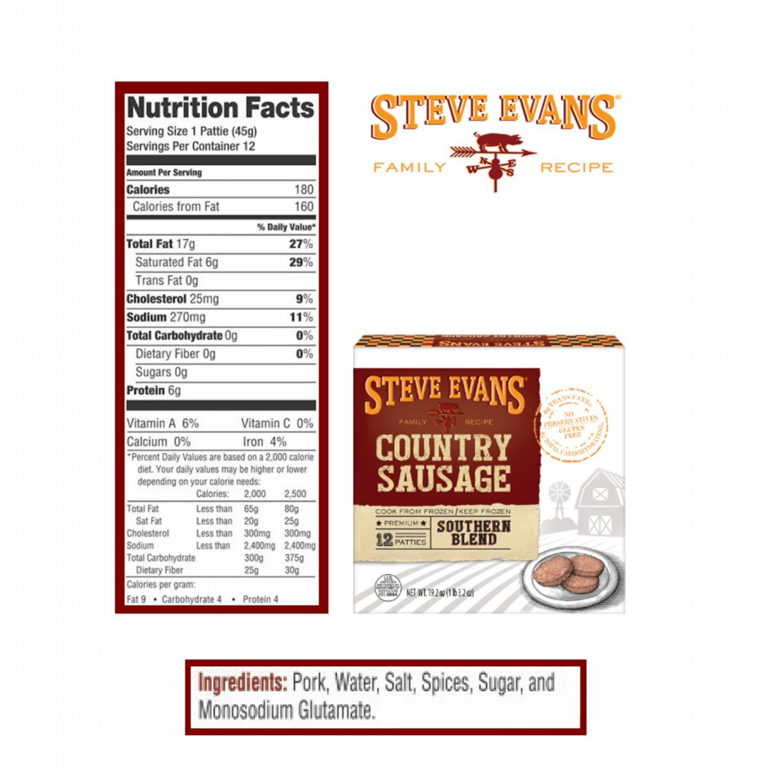 slide 3 of 4, Steve Evans Southern Brkfst Patties 12Ct, 12 ct