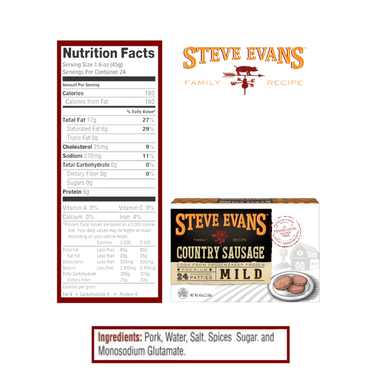 slide 3 of 3, Steve Evans Mild Breakfast Patties 24Ct, 24 ct