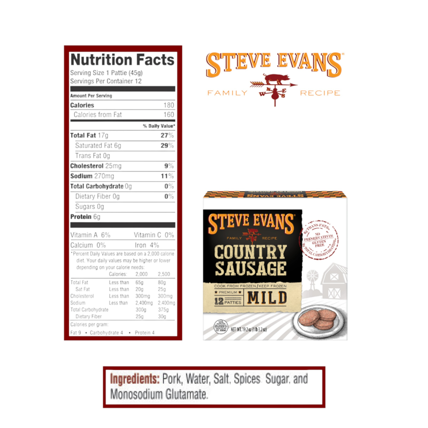 slide 3 of 4, Steve Evans Mild Breakfast Patties 12Ct, 12 ct