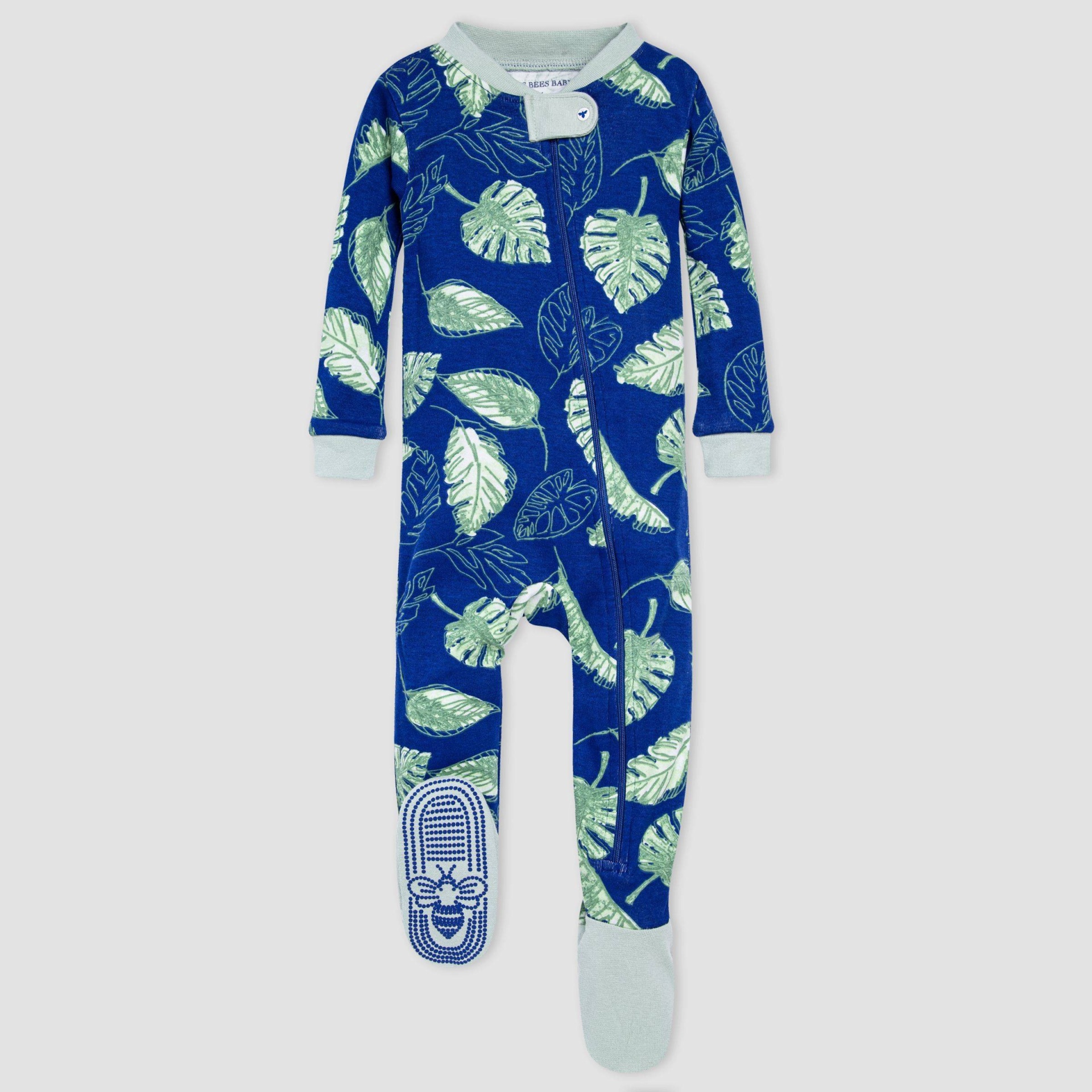 Burt's Bees Baby Baby Boys' One Piece Jungle Leaves Footed Pajamas - Blue 6- 9M 1 ct | Shipt