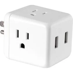 Power Gear 3-Outlet Grounded Cube Tap with 2 USB Ports 2.4A Surge 245J White