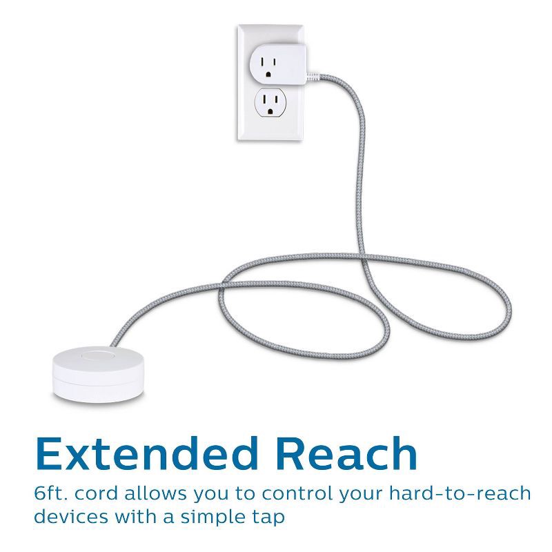 slide 3 of 6, Cordinate 6' Grounded Power Switch Tether on/off Braided Cord White, 1 ct