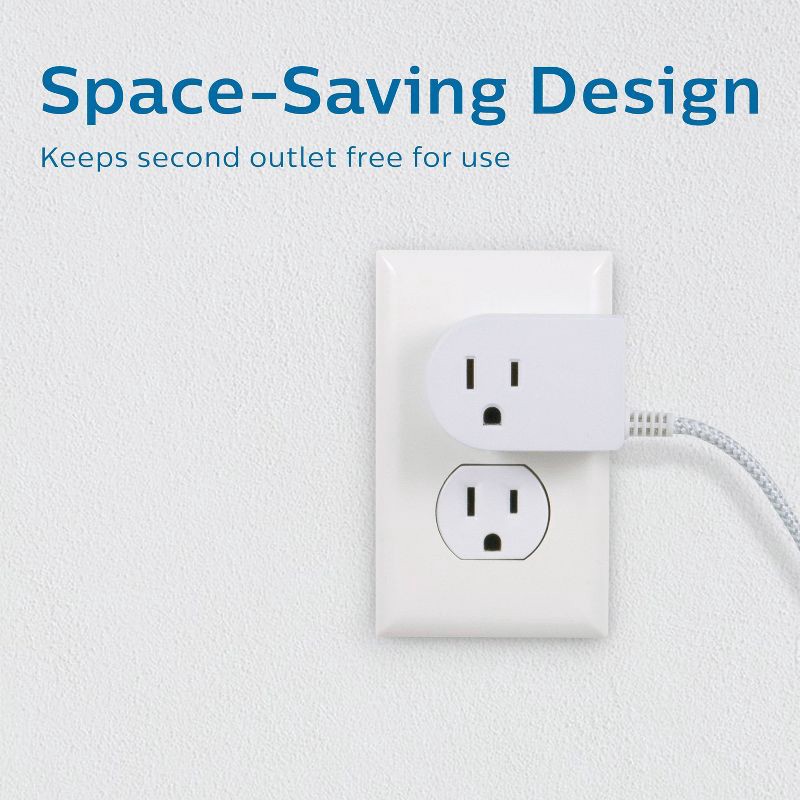 slide 6 of 6, Cordinate 6' Grounded Power Switch Tether on/off Braided Cord White, 1 ct