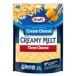 Kraft Three Cheese Shredded Cheese With A Touch Of Cream Cheese for A Creamy Melt, 8 oz Bag