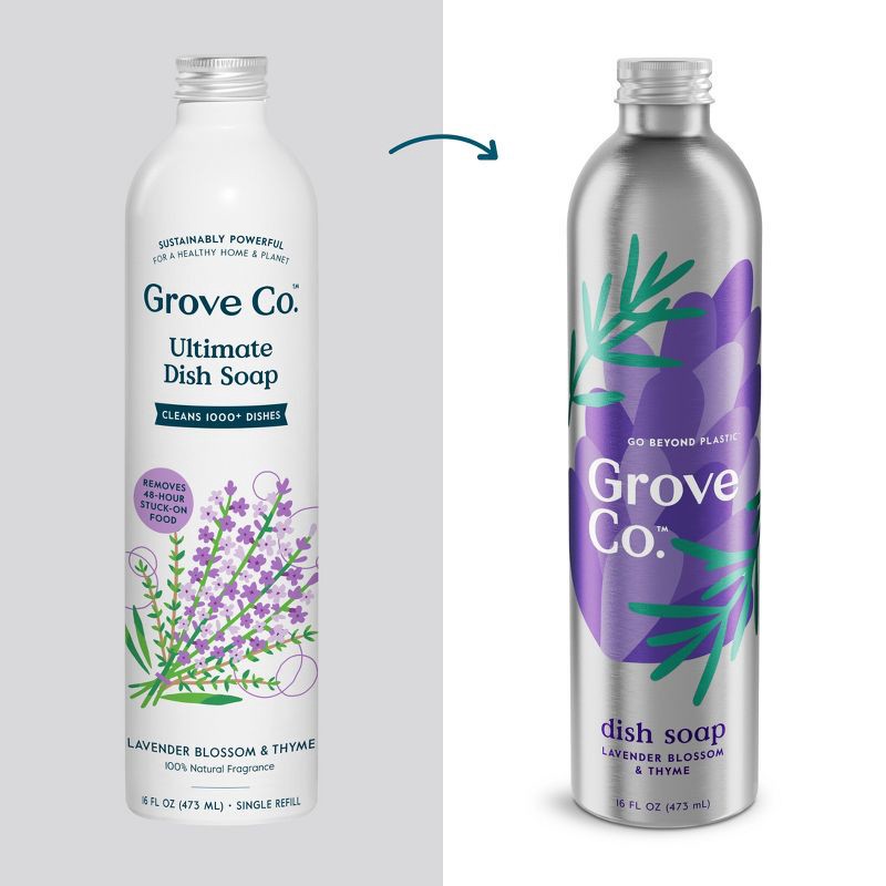 slide 6 of 8, Grove Co. Lavender & Thyme Ultimate Dish Soap Refill in Aluminum Bottle - 16 fl oz, 16 fl oz