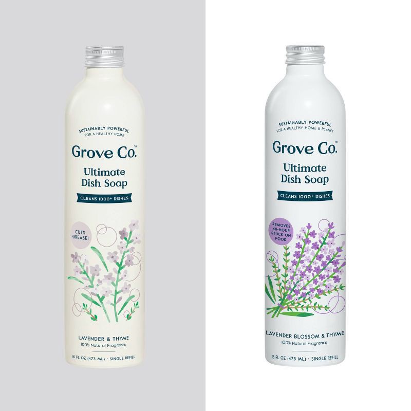 slide 8 of 8, Grove Co. Lavender & Thyme Ultimate Dish Soap Refill in Aluminum Bottle - 16 fl oz, 16 fl oz