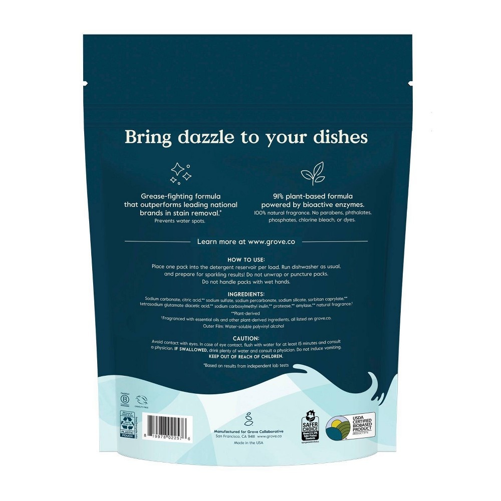 Grove Co. Total Clean Dishwasher Detergent Packs Lemon & Eucalyptus