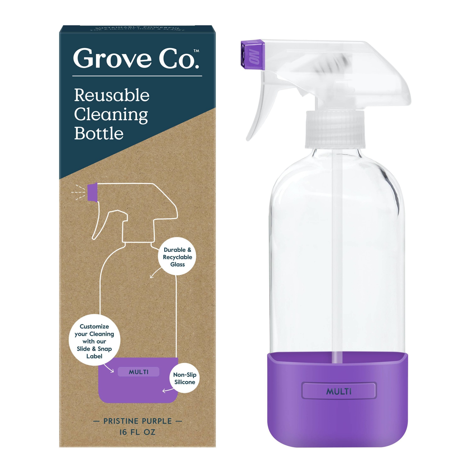 slide 1 of 9, Grove Co. Reusable Cleaning Glass Spray Bottle with Silicone Sleeve - Pristine Purple, 1 ct