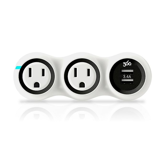 slide 1 of 1, 360 Electrical PowerCurve Mini Surge Protector with 2 Rotating Outlets and 2 USB Ports - White, 1 ct