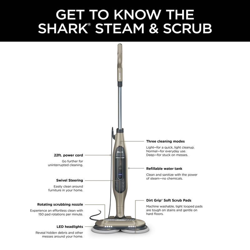 slide 11 of 12, Shark Steam and Scrub All-in-One Scrubbing and Sanitizing Hard Floor Steam Mop - S7001TGT: Electric Floor Steamer, 3 Speeds, 1 ct