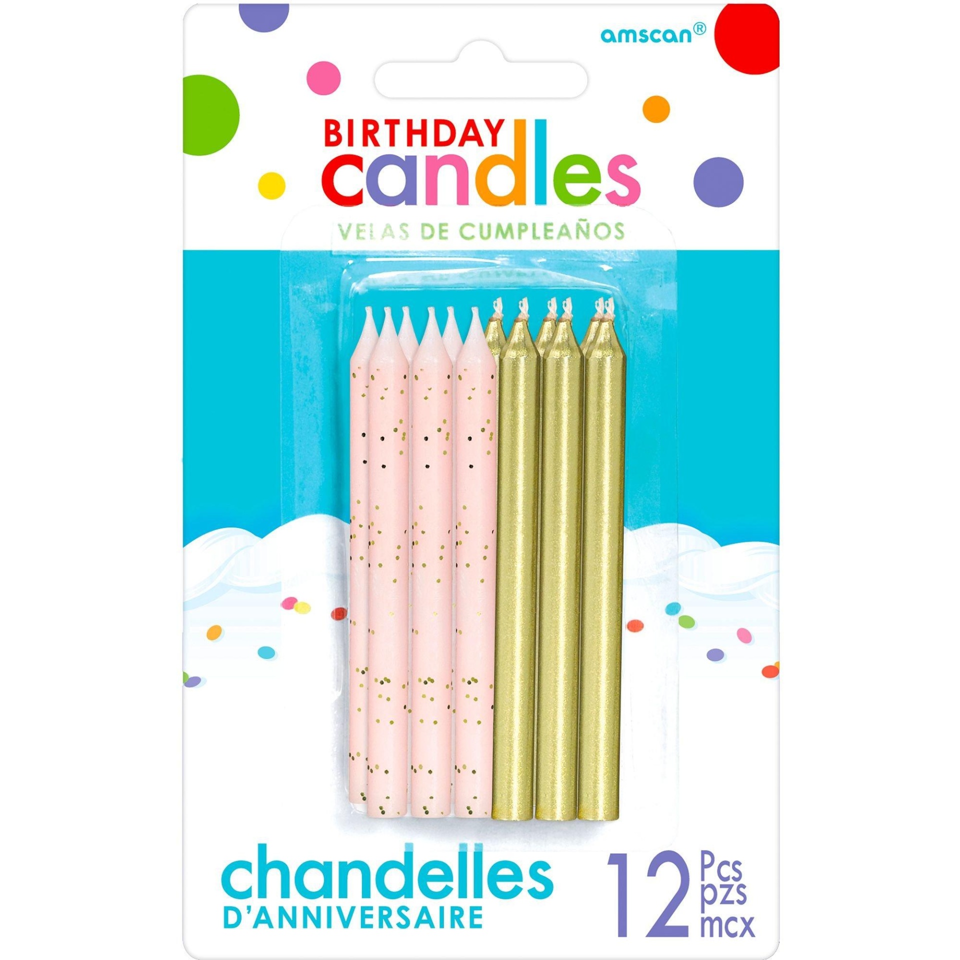slide 1 of 1, Party City Gold & Pink Birthday Candles, 12 ct