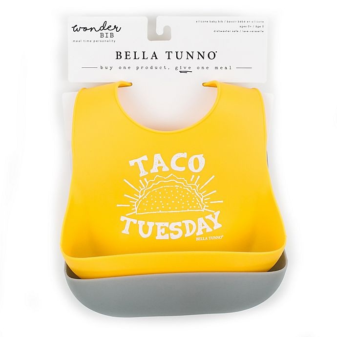 slide 3 of 3, Bella Tunno Taco Tuesday Wonder Bibs - Yellow/Grey, 2 ct