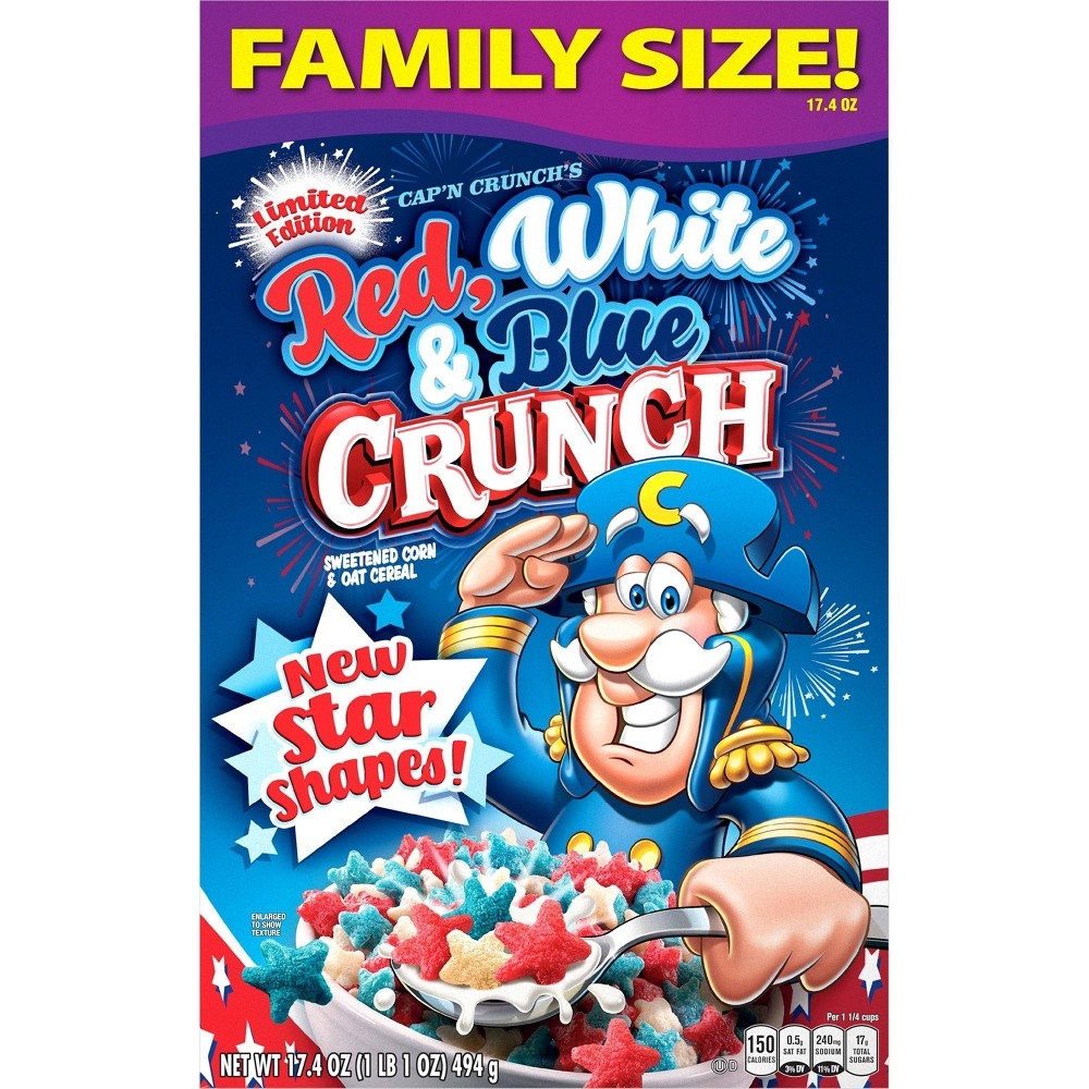 slide 2 of 5, Cap'n Crunch Capn Crunch Red White Blue Family Size Cereal, 17.4 oz